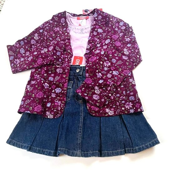 NWT Gymboree Girl Pleated Denim Skort, Sequin Necklace Tee & Corduroy Jacket 9